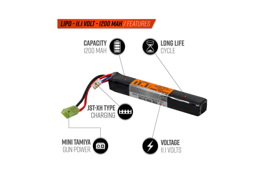 Valken LiPo 11.1v 1200mAh 15C/30C Stick Airsoft Battery key features - battery powered airsoft gun