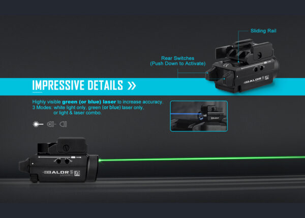 Olight Baldr S Rail Mounted Light 800 Lumens | Green Laser
